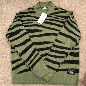 NWT Olive Green Striped Ribbed Sweater Size Small